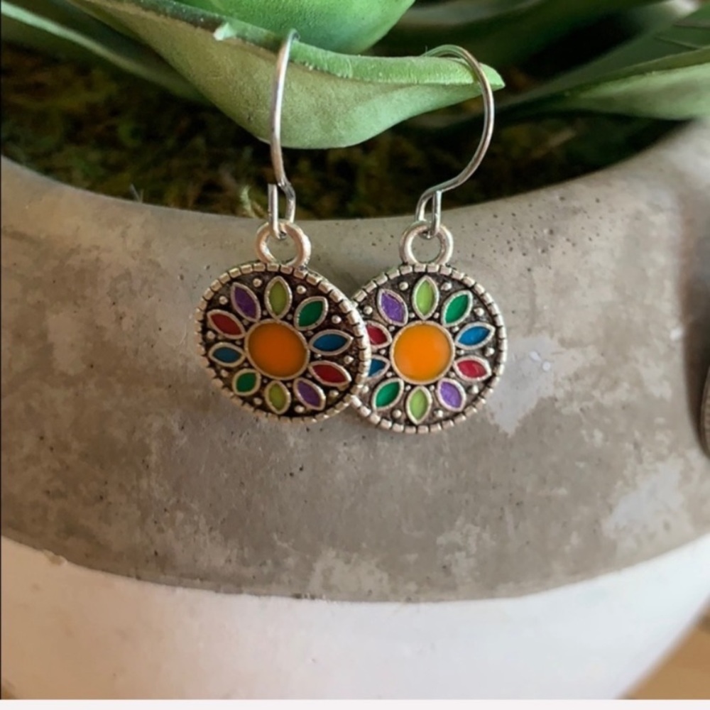 BOGO 3 Earring Set Multicolor Boho Teardrop Mosaic - Picture 5 of 8